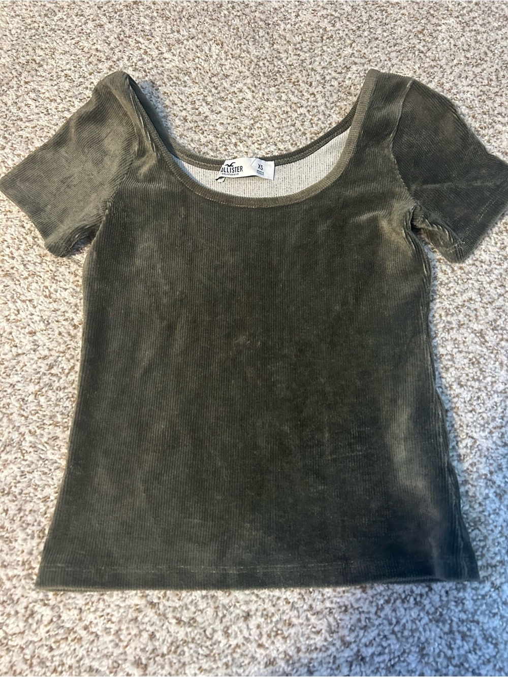 Hollister Olive Green Corduroy Scoop Neck Short Sleeve Top